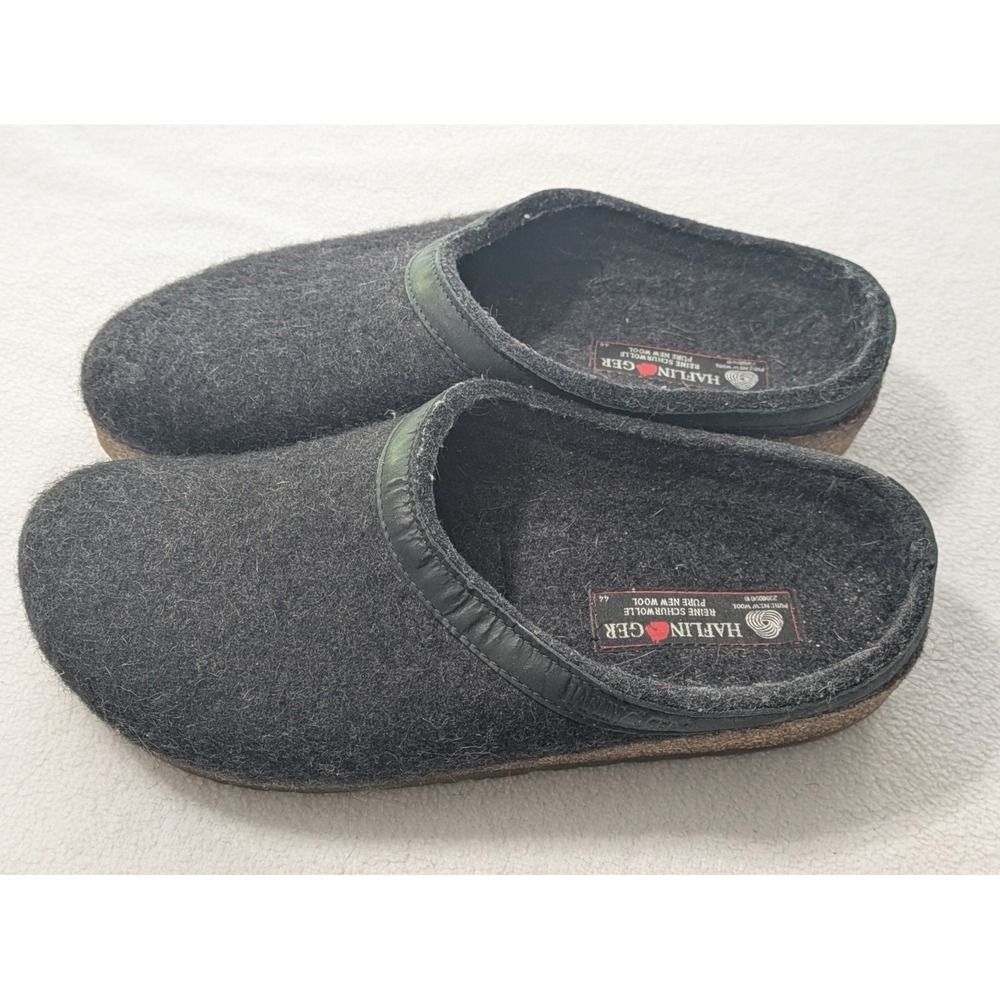 Haflinger EU 44 US 10.5 Grey Gray Boiled Wool Felt Clogs Shoes Leather Cork Trim